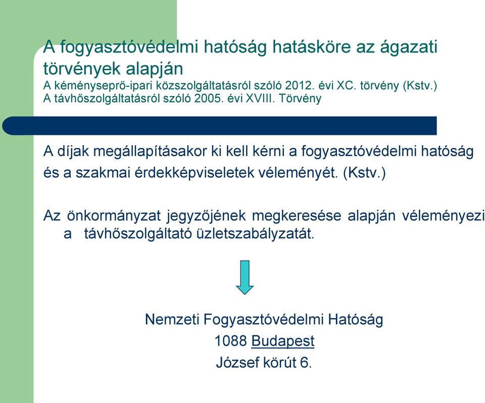 Törvény A díjak megállapításakor ki kell kérni a fogyasztóvédelmi hatóság és a szakmai érdekképviseletek véleményét.