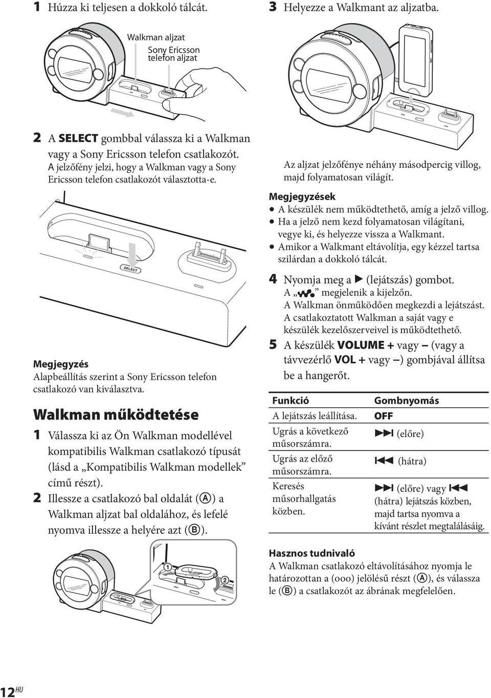 Walkman működtetése 1 Válassza ki az Ön Walkman modellével kompatibilis Walkman csatlakozó típusát (lásd a Kompatibilis Walkman modellek című részt).