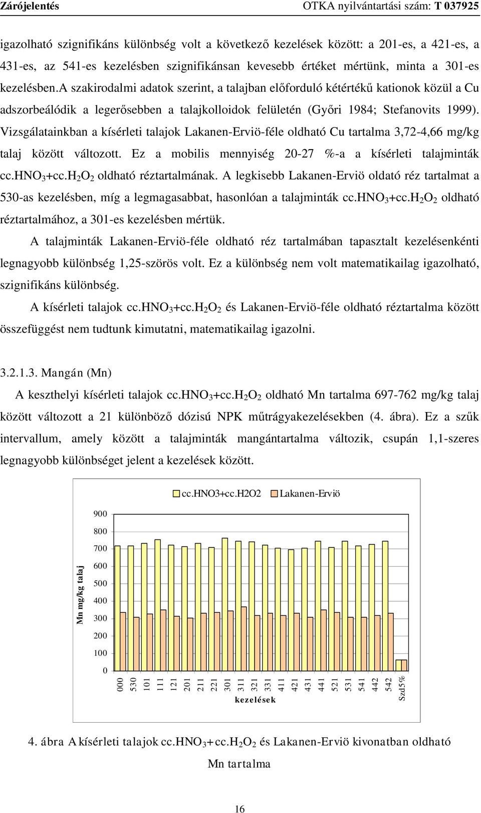 Vizsgálatainkban a kísérleti talajok Lakanen-Erviö-féle oldható Cu tartalma 3,72-4,66 mg/kg talaj között változott. Ez a mobilis mennyiség 20-27 %-a a kísérleti talajminták cc.hno 3 +cc.