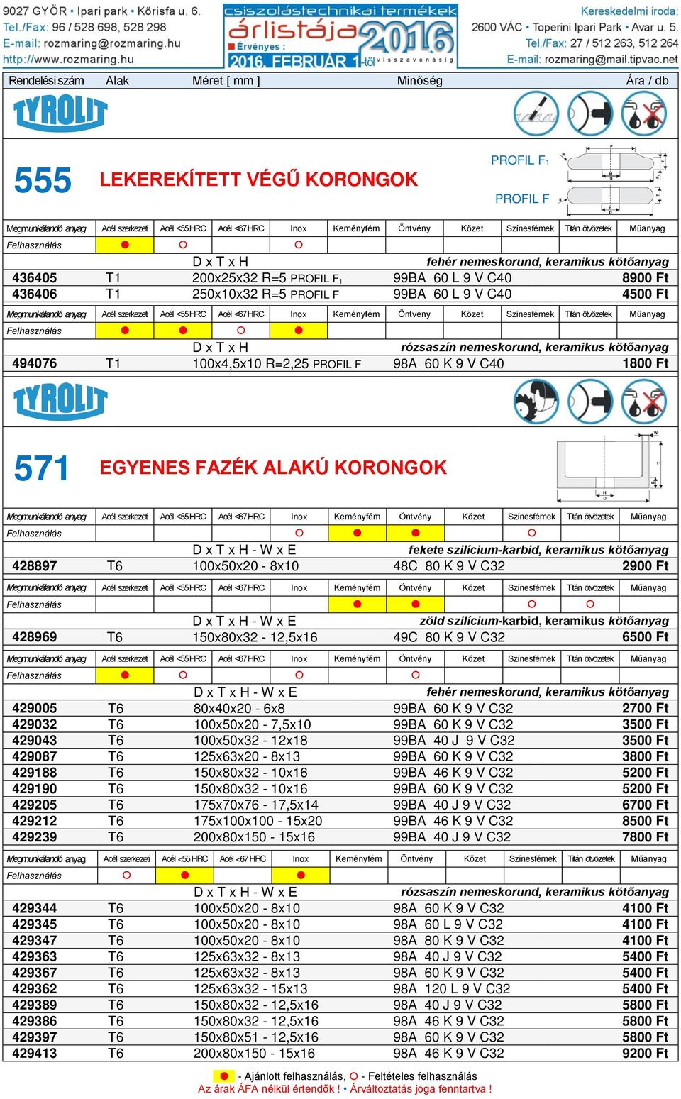 Felhasználás zöld szilícium-karbid, keramikus kötőanyag 428969 T6 150x80x32-12,5x16 49C 80 K 9 V C32 6500 Ft 429005 T6 80x40x20-6x8 99BA 60 K 9 V C32 2700 Ft 429032 T6 100x50x20-7,5x10 99BA 60 K 9 V