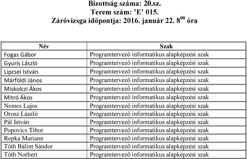 8 00 óra Fogas Gábor Gyuris László Lipcsei István Márföldi János