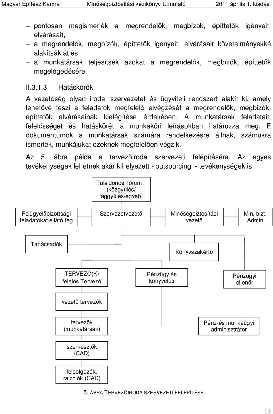 3 Hatáskörök A vezetőség olyan irodai szervezetet és ügyviteli rendszert alakít ki, amely lehetővé teszi a feladatok megfelelő elvégzését a megrendelők, megbízók, építtetők elvárásainak kielégítése