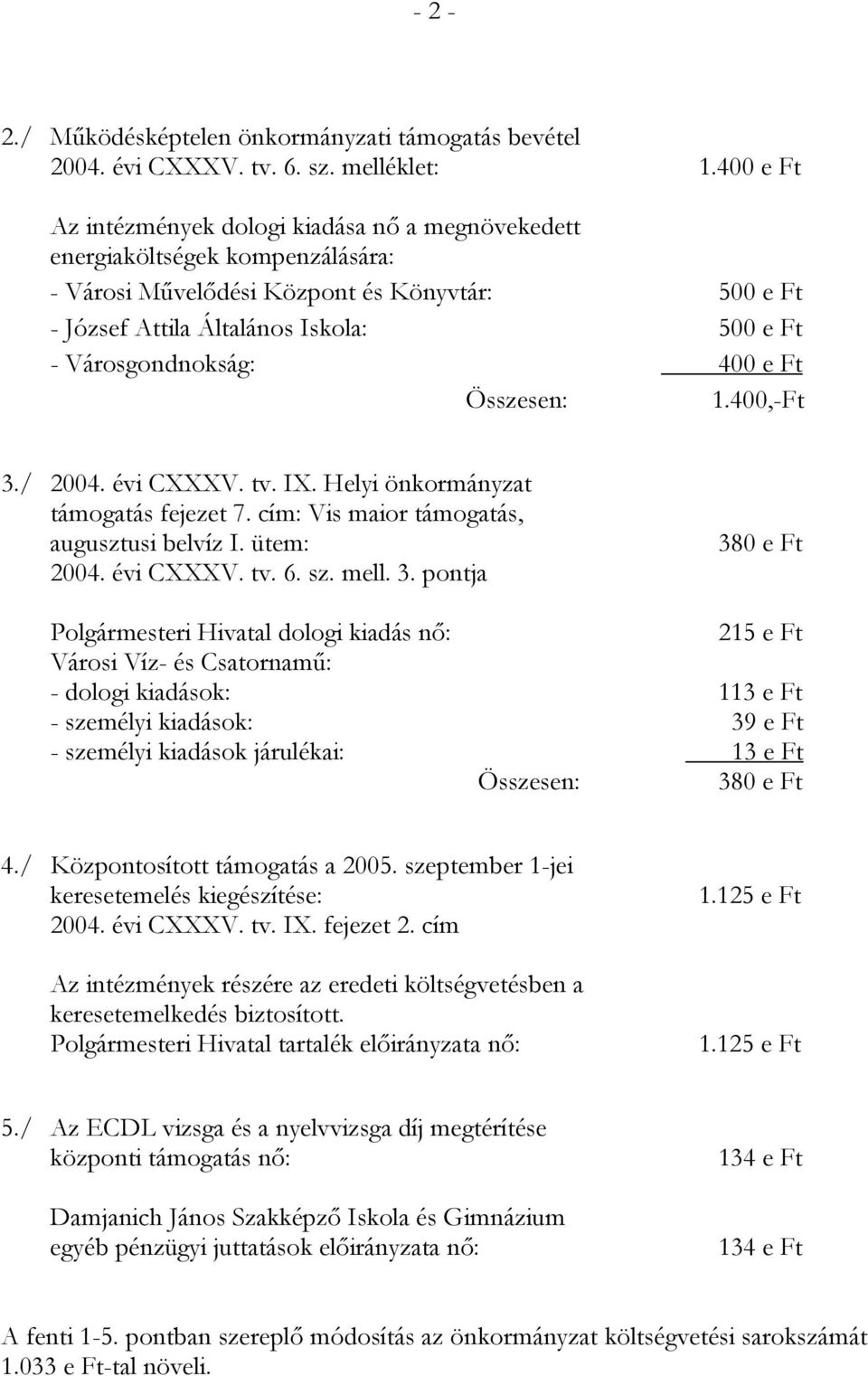 Városgondnokság: 400 e Ft 1.400,-Ft 3.