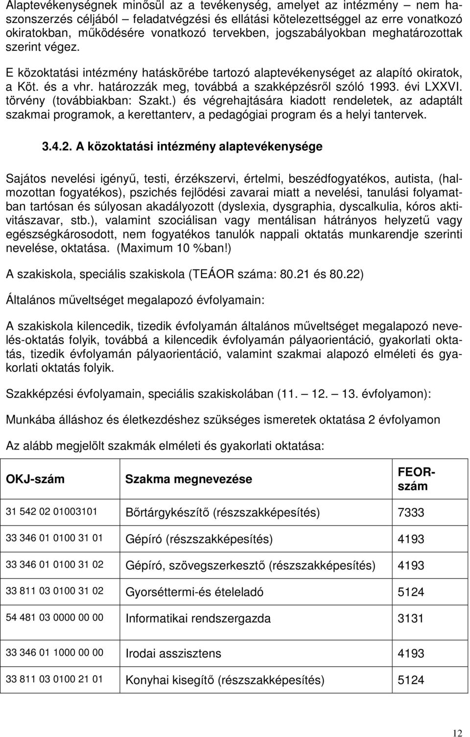 évi LXXVI. törvény (továbbiakban: Szakt.) és végrehajtására kiadott rendeletek, az adaptált szakmai programok, a kerettanterv, a pedagógiai program és a helyi tantervek. 3.4.2.