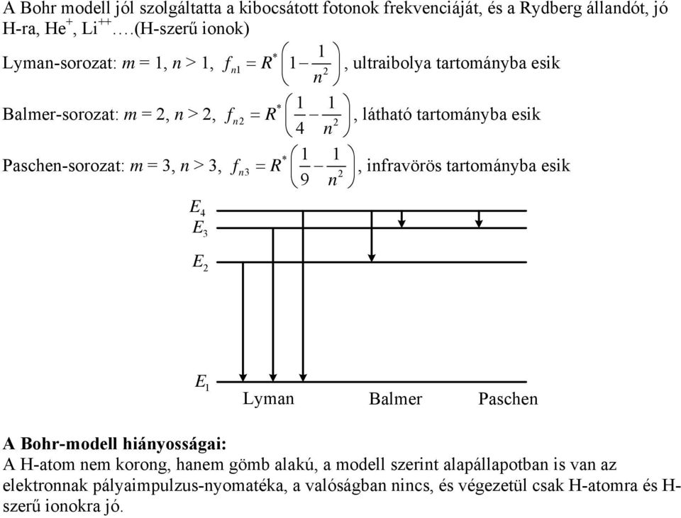 tartomáyba sik 4 * 1 1 Pasch-sorozat: m =, >, f = R, ifravörös tartomáyba sik 9 4 Lyma Balmr Pasch A Bohr-modll hiáyosságai: A