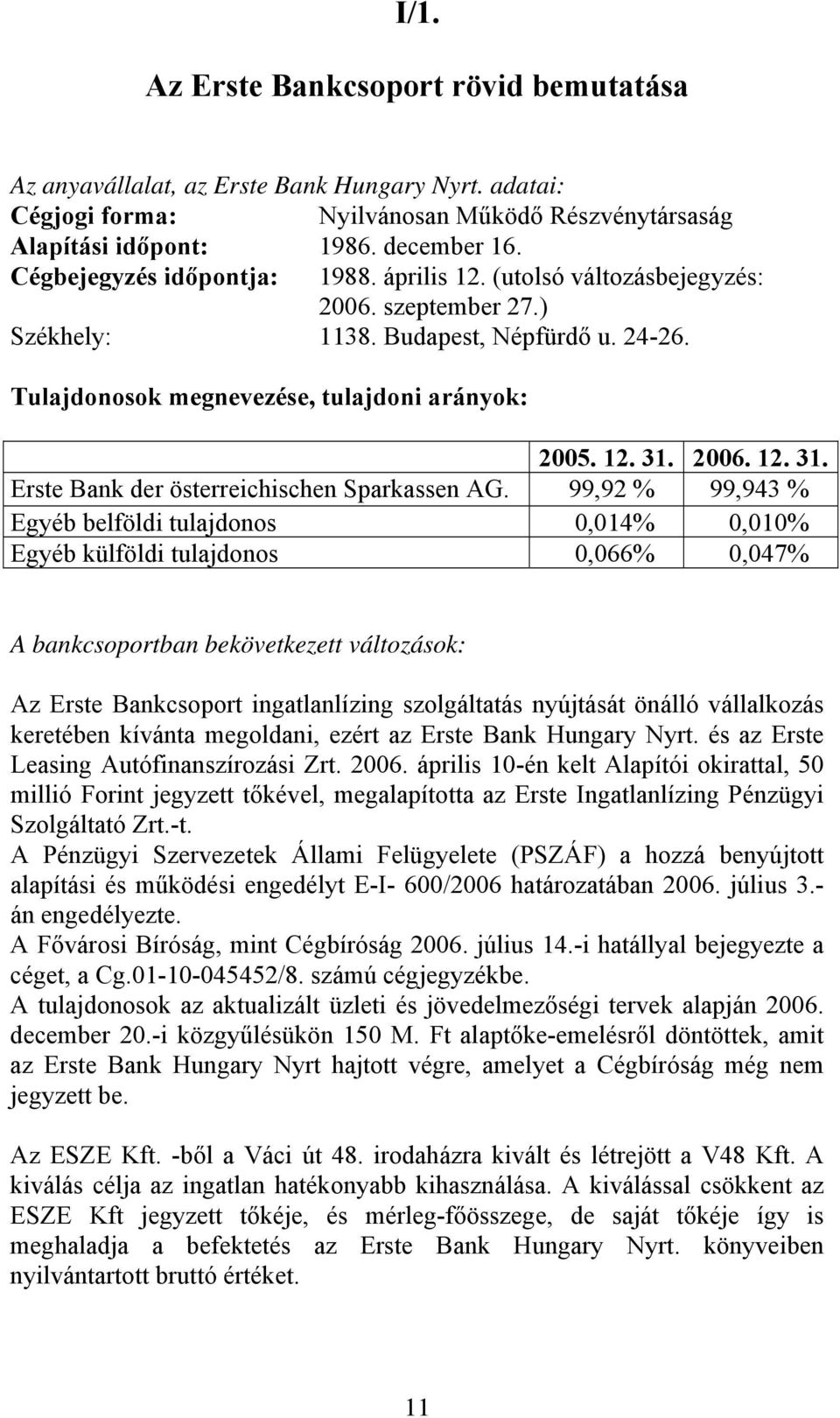 2006. 12. 31. Erste Bank der österreichischen Sparkassen AG.