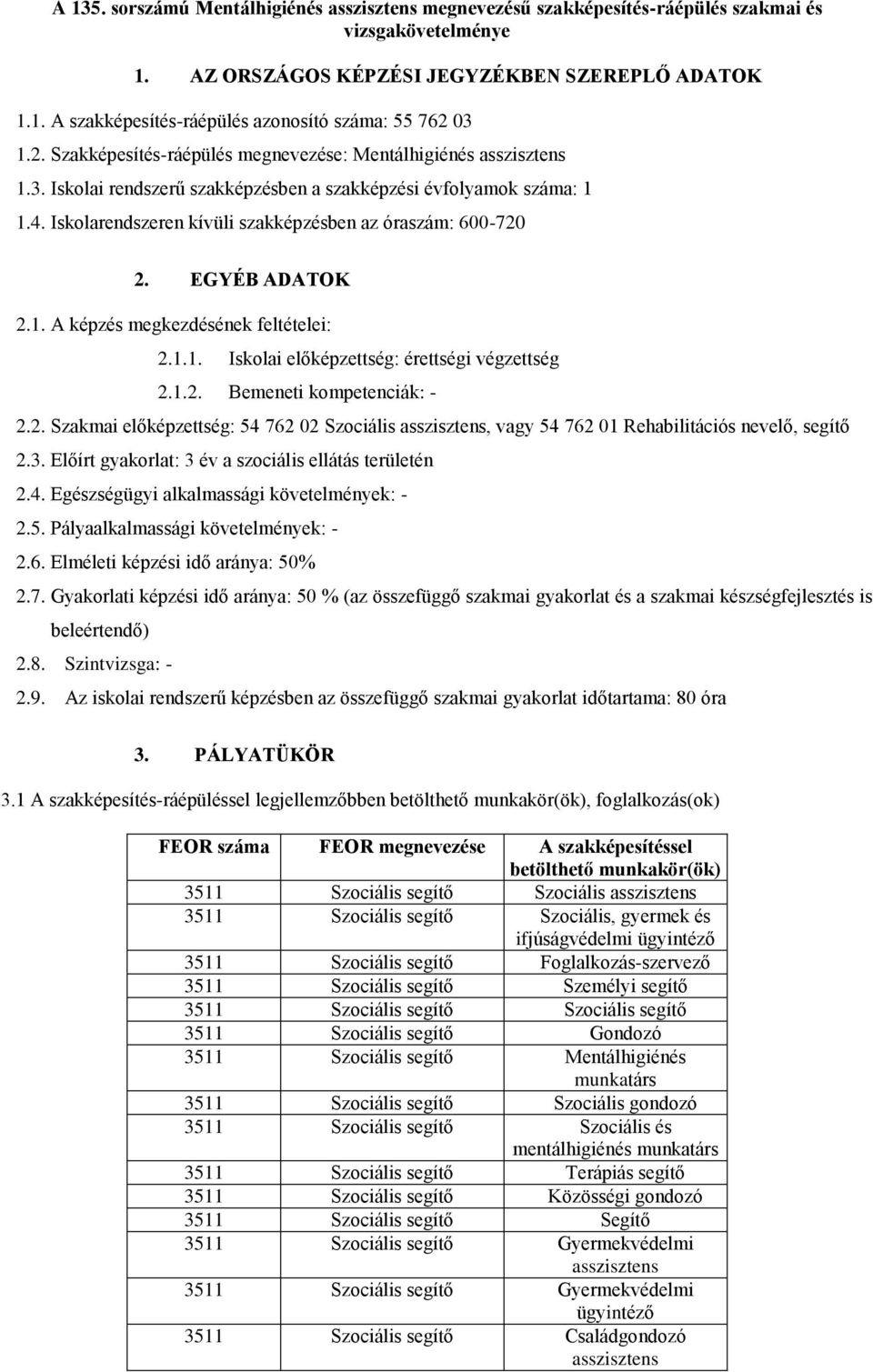 Iskolarendszeren kívüli szakképzésben az óraszám: 600-720 2. EGYÉB ADATOK 2.1. A képzés megkezdésének feltételei: 2.1.1. Iskolai előképzettség: érettségi végzettség 2.1.2. Bemeneti kompetenciák: - 2.