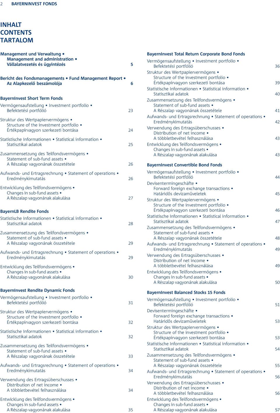 szerkezeti bontása 24 Statistische Informationen Statistical information Statisztikai adatok 25 Zusammensetzung des Teilfondsvermögens Statement of sub-fund assets A Részalap vagyonának összetétele