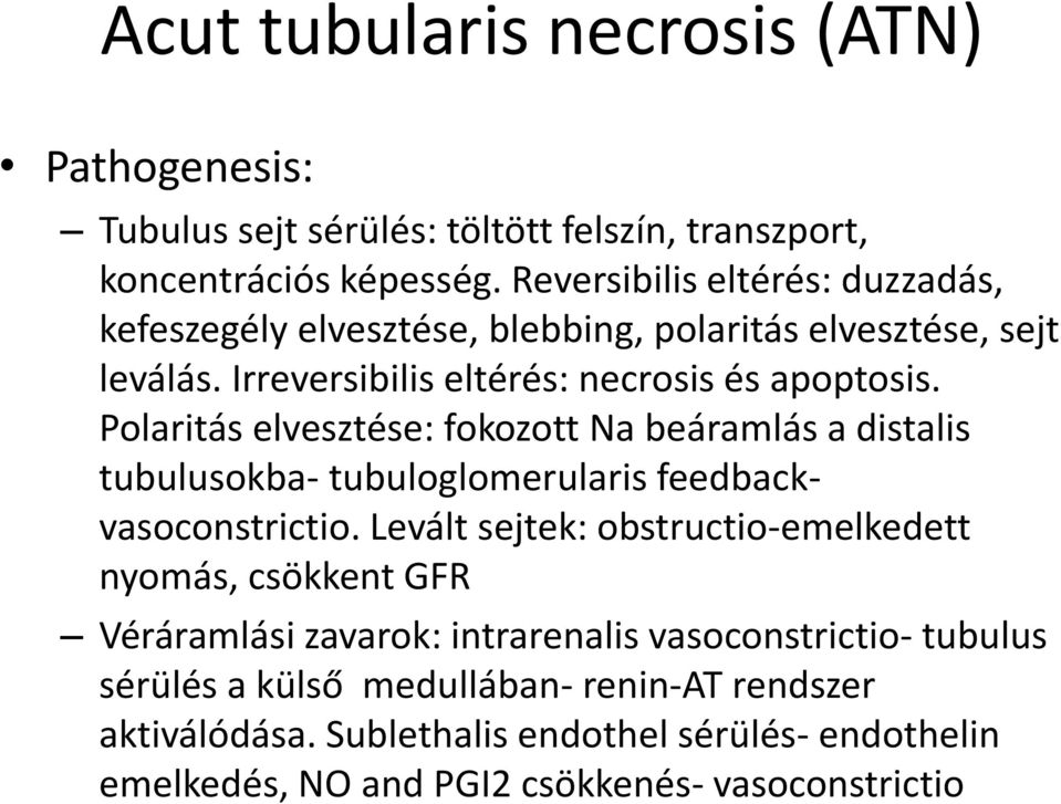 Polaritás elvesztése: fokozott Na beáramlás a distalis tubulusokba- tubuloglomerularis feedbackvasoconstrictio.