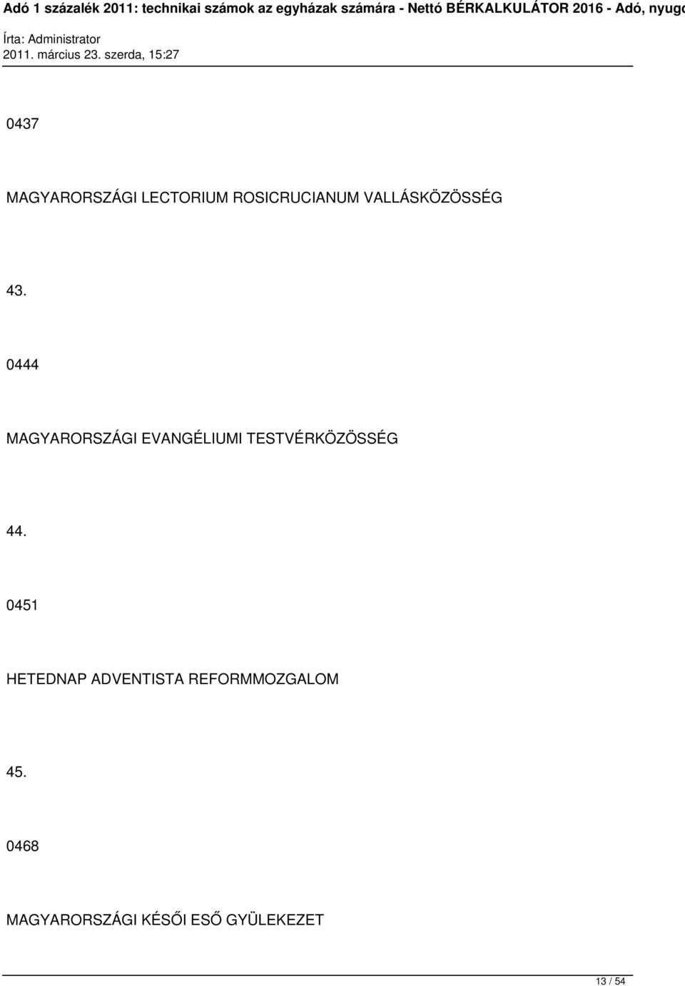 0444 MAGYARORSZÁGI EVANGÉLIUMI TESTVÉRKÖZÖSSÉG 44.