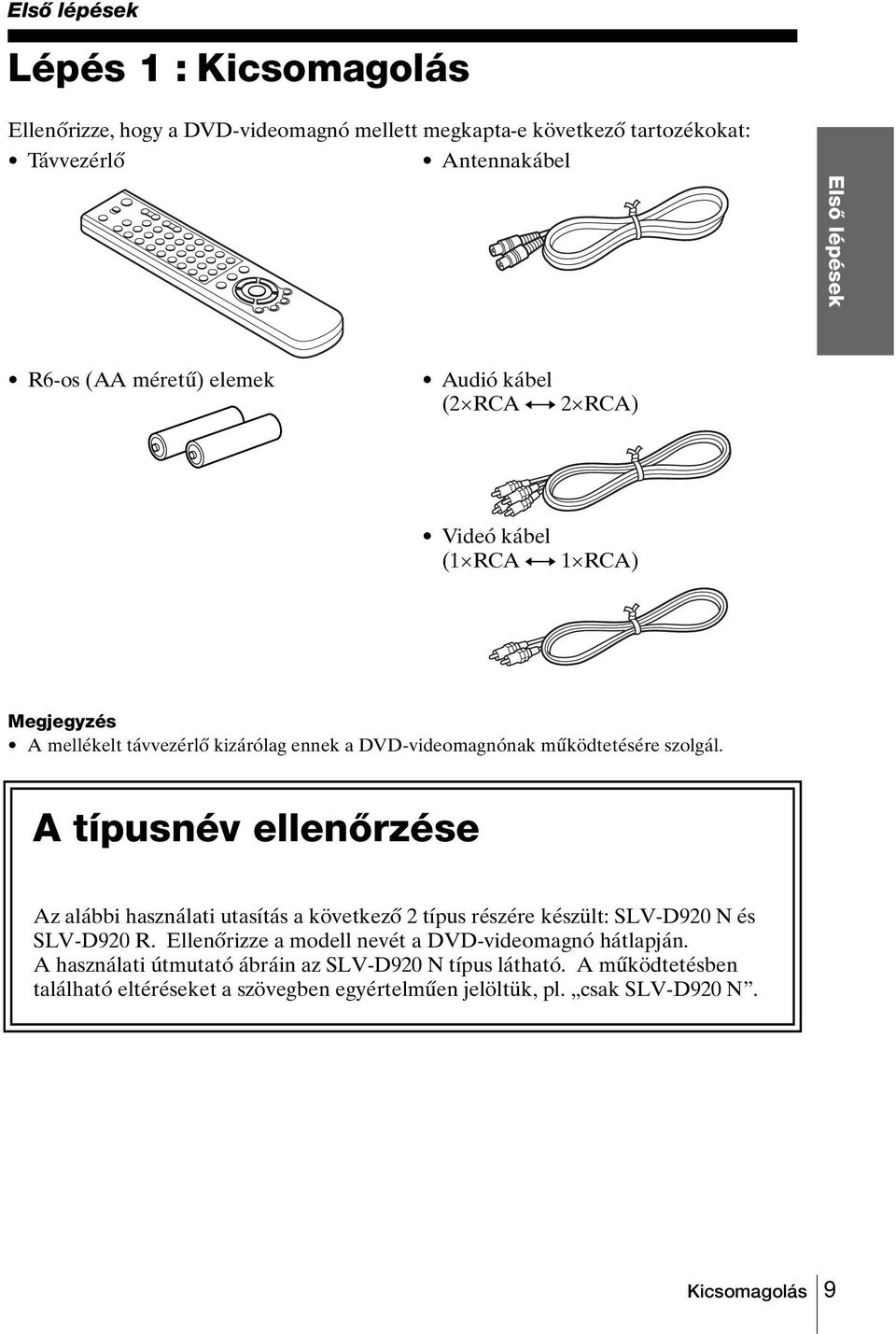 A típusnév ellenőrzése Az alábbi használati utasítás a következő 2 típus részére készült: SLV-D920 N és SLV-D920 R.