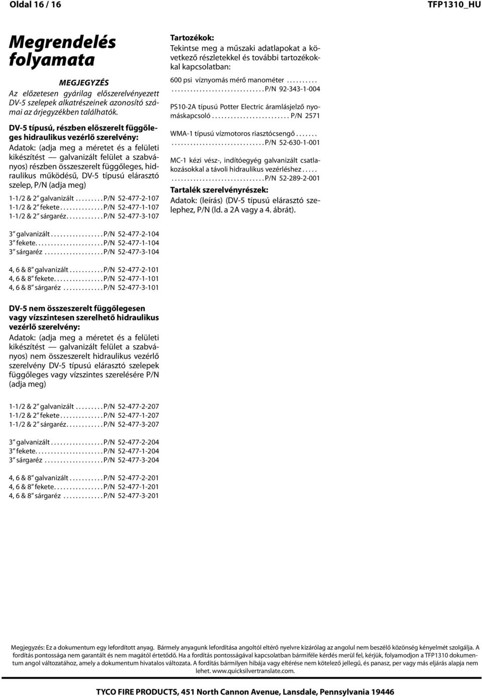 hidraulikus működésű, DV 5 típusú elárasztó szelep, P/N (adja meg) -/2 & 2 galvanizált......... P/N 52-4-2-0 -/2 & 2 fekete.............. P/N 52-4--0 -/2 & 2 sárgaréz.