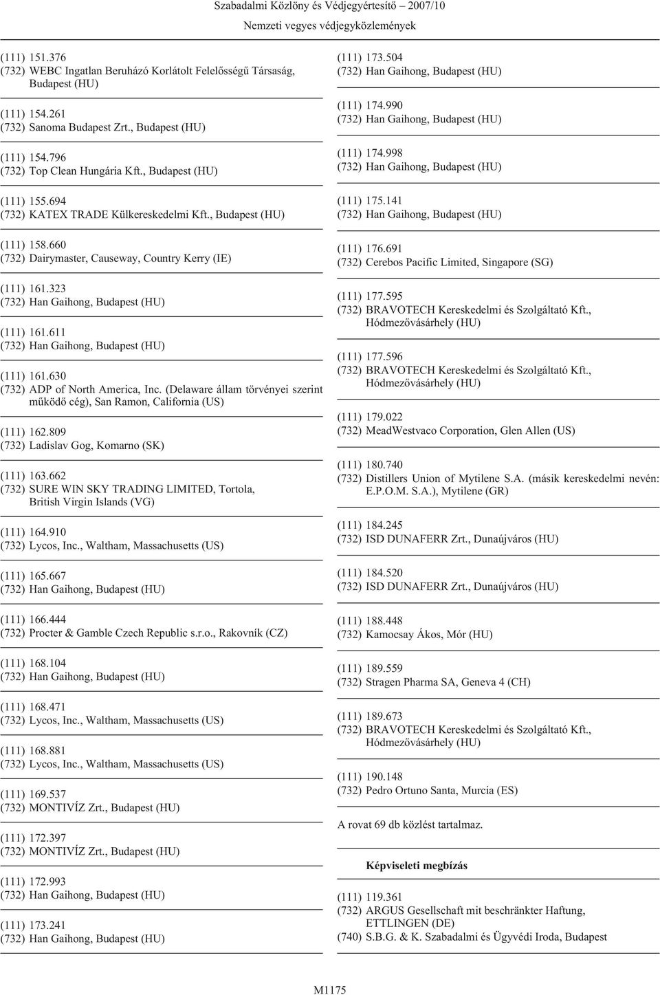 (Delaware állam törvényei szerint mûködõ cég), San Ramon, California (US) (111) 162.809 (732) Ladislav Gog, Komarno (SK) (111) 163.