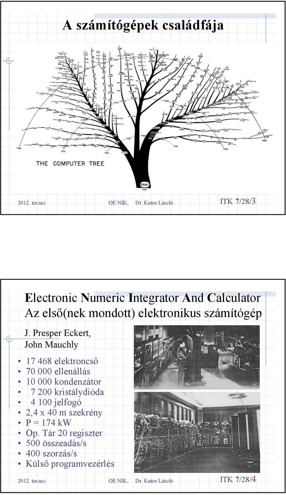 Presper Eckert, John Mauchly 17 468 elektroncső 70 000 ellenállás 10 000 kondenzátor 7 200