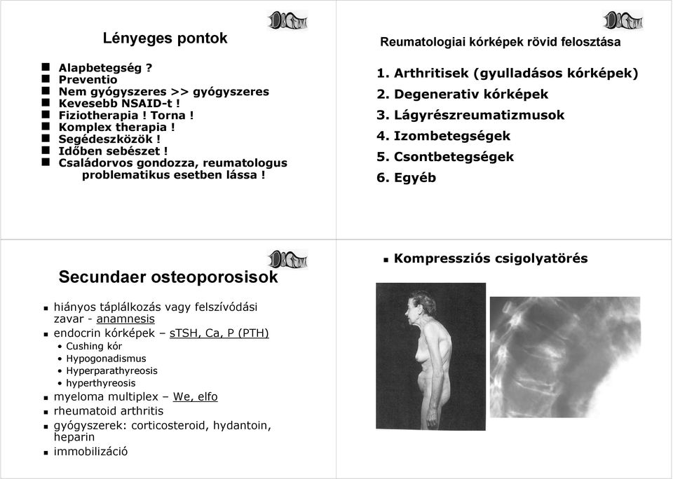 LágyrL gyrészreumatizmusok 4. Izombetegsé 5. Csontbetegsé 6.