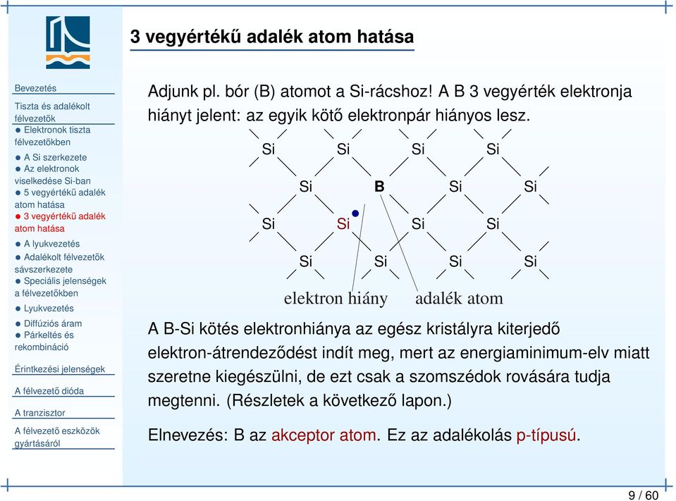 A B 3 vegyérték elektronja hiányt jelent: az egyik kötő elektronpár hiányos lesz.