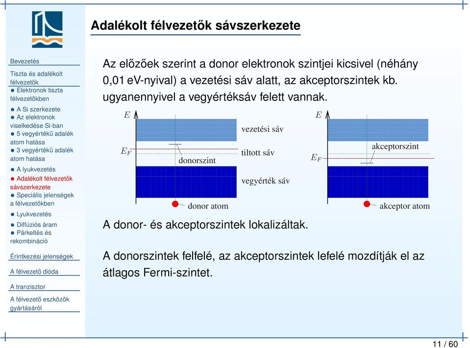 akceptorszintek kb. ugyanennyivel a vegyértéksáv felett vannak.