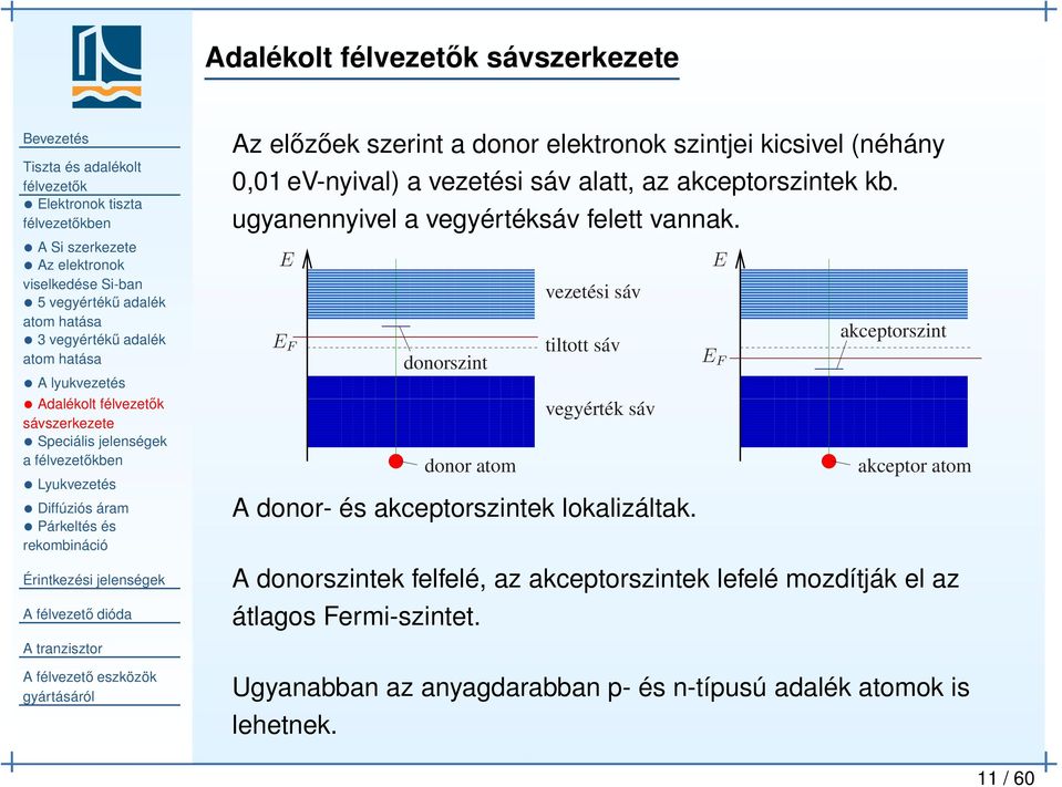 akceptorszintek kb. ugyanennyivel a vegyértéksáv felett vannak.
