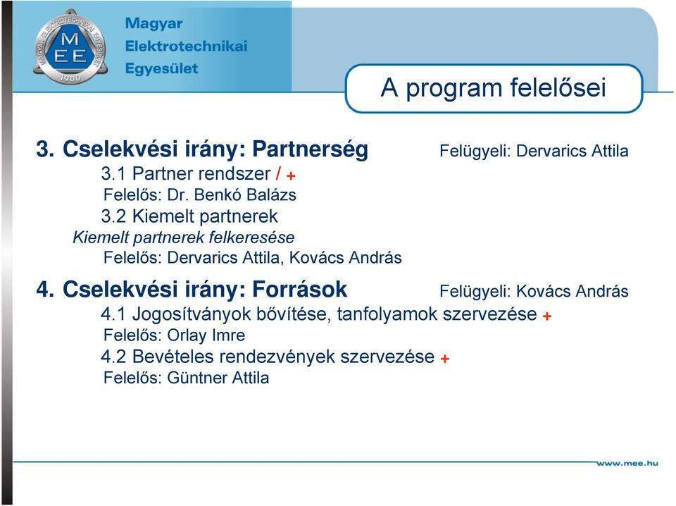 2 Kiemelt partnerek Kiemelt partnerek felkeresése Felelős: Dervarics Attila, Kovács András 4.