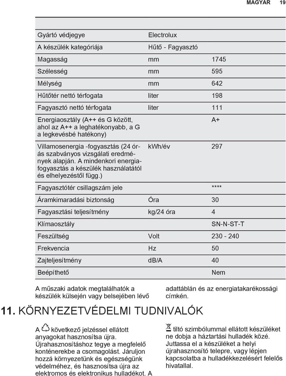 A mindenkori energiafogyasztás a készülék használatától és elhelyezéstől függ.