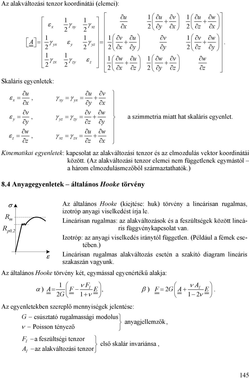 sármatathatók) 8 Anagegenletek általános Hooke törvén A általános Hooke (kiejtése: huk) törvén a lineárisan rugalmas iotróp anagi viselkedést írja le R m Lineárisan rugalmas: a alakváltoások és a