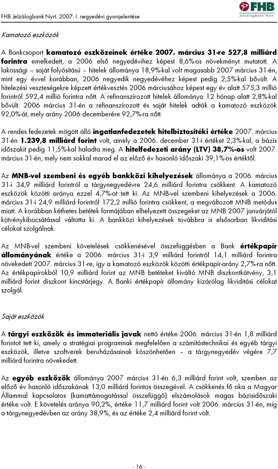 A hitelezési veszteségekre képzett értékvesztés 2006 márciusához képest egy év alatt 575,3 millió forintról 592,4 millió forintra nőtt.