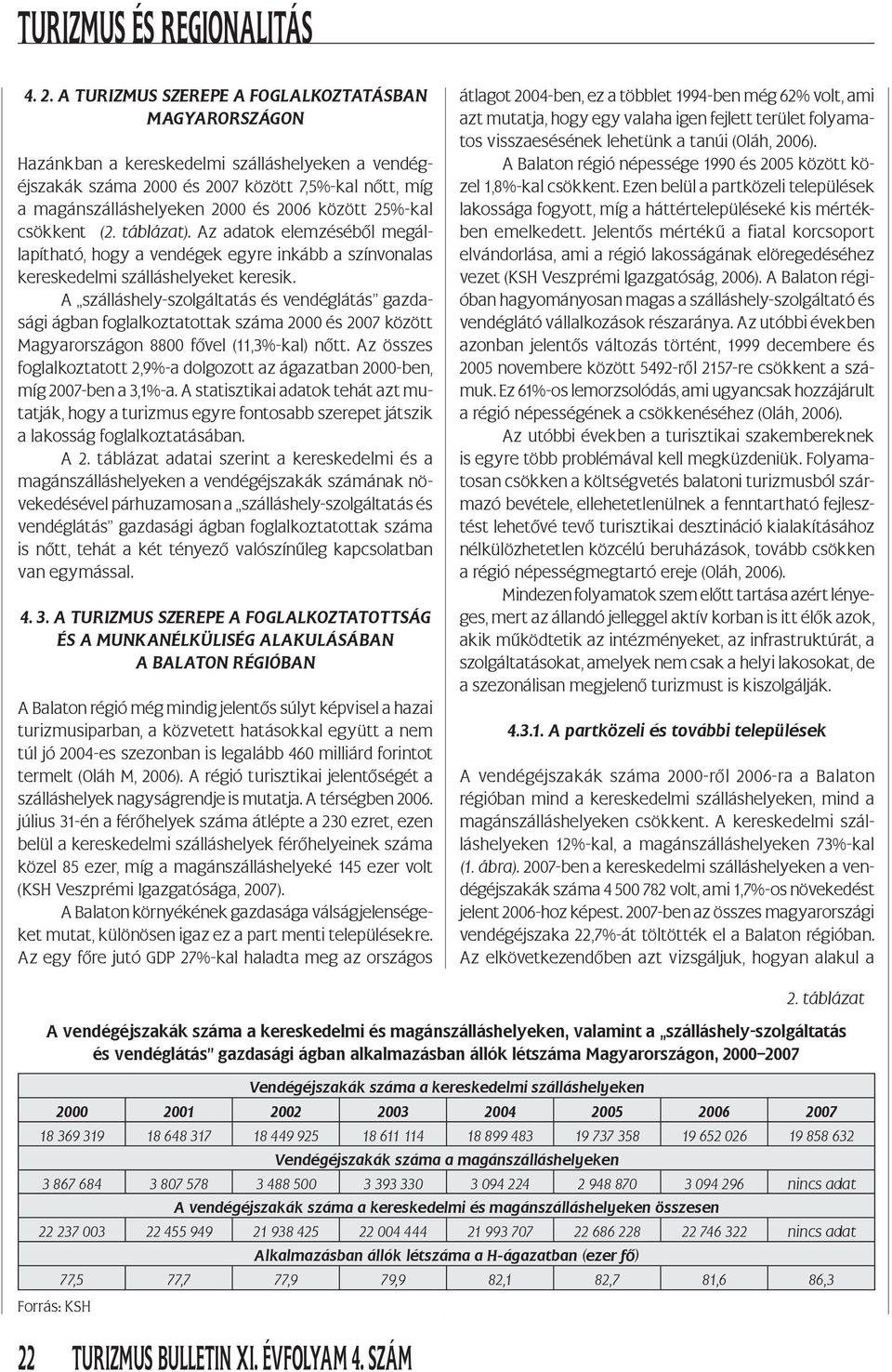 A szálláshely-szolgáltatás és vendéglátás gazdasági ágban foglalkoztatottak száma 2000 és 2007 között Magyarországon 8800 fővel (11,3%-kal) nőtt.