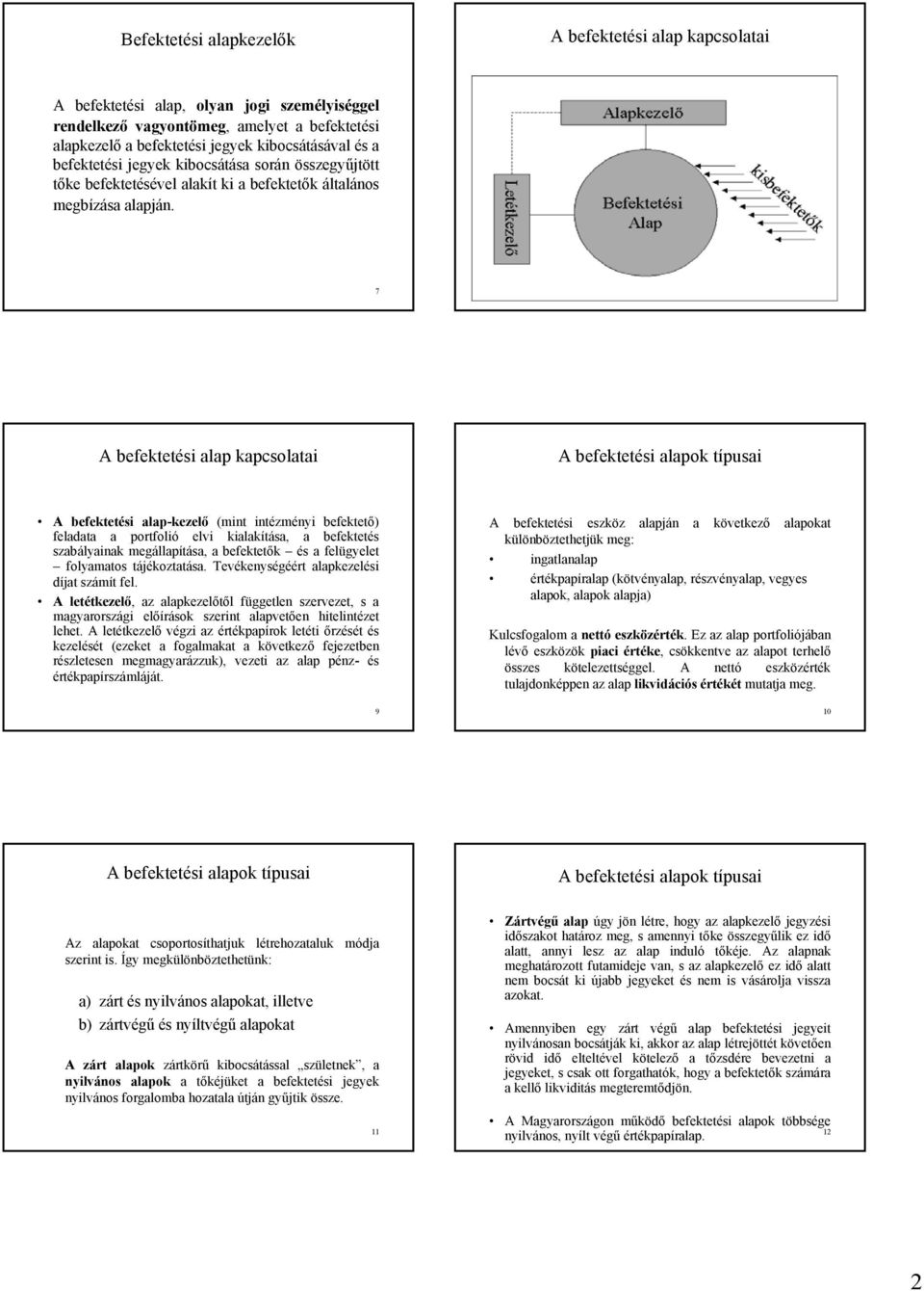 7 8 A befektetési alap kapcsolatai A befektetési alap-kezelő (mint intézményi befektető) feladata a portfolió elvi kialakítása, a befektetés szabályainak megállapítása, a befektetők és a felügyelet