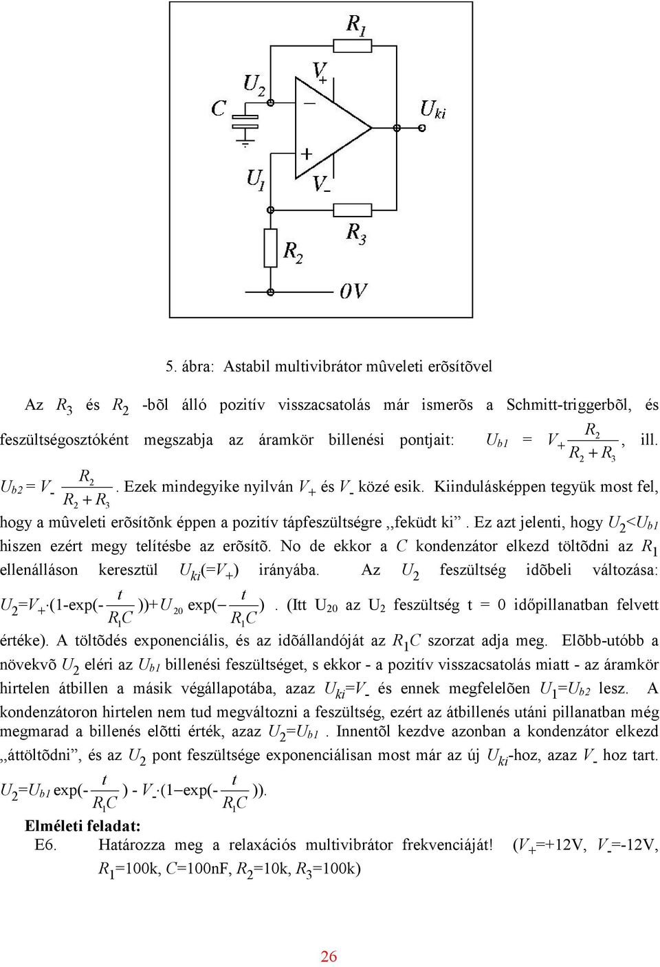 Ez az jeleni, hogy U 2 <U b1 hiszen ezér megy elíésbe az erõsíõ. No de ekkor a C kondenzáor elkezd ölõdni az R 1 ellenálláson kereszül U ki (=V + ) irányába.