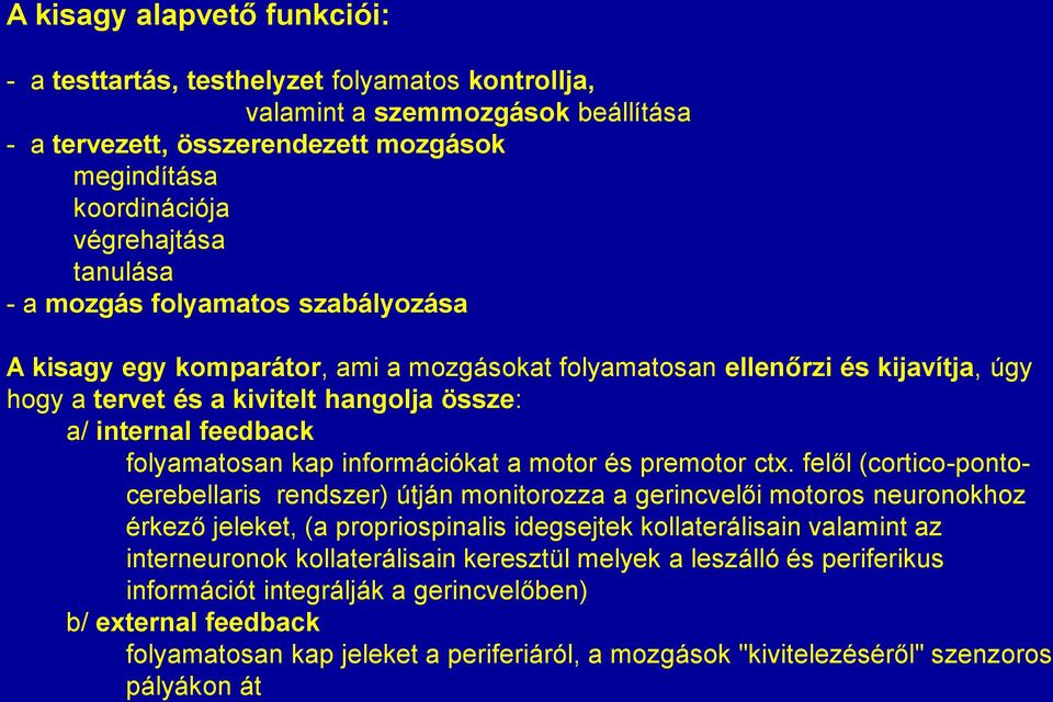 folyamatosan kap információkat a motor és premotor ctx.