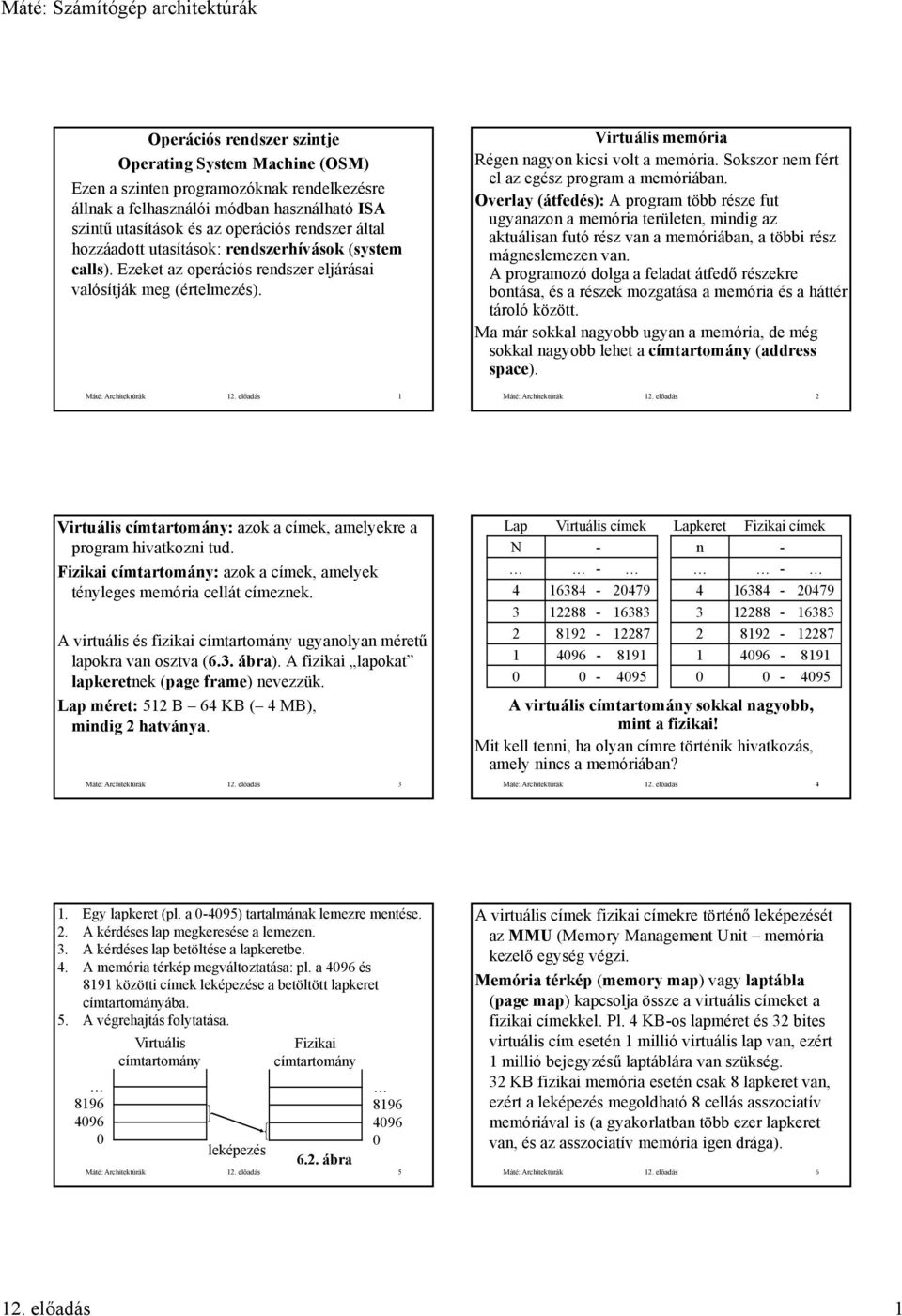 előadás Virtuális memória Régen nagyon kicsi volt a memória. Sokszor nem fért el az egész program a memóriában.