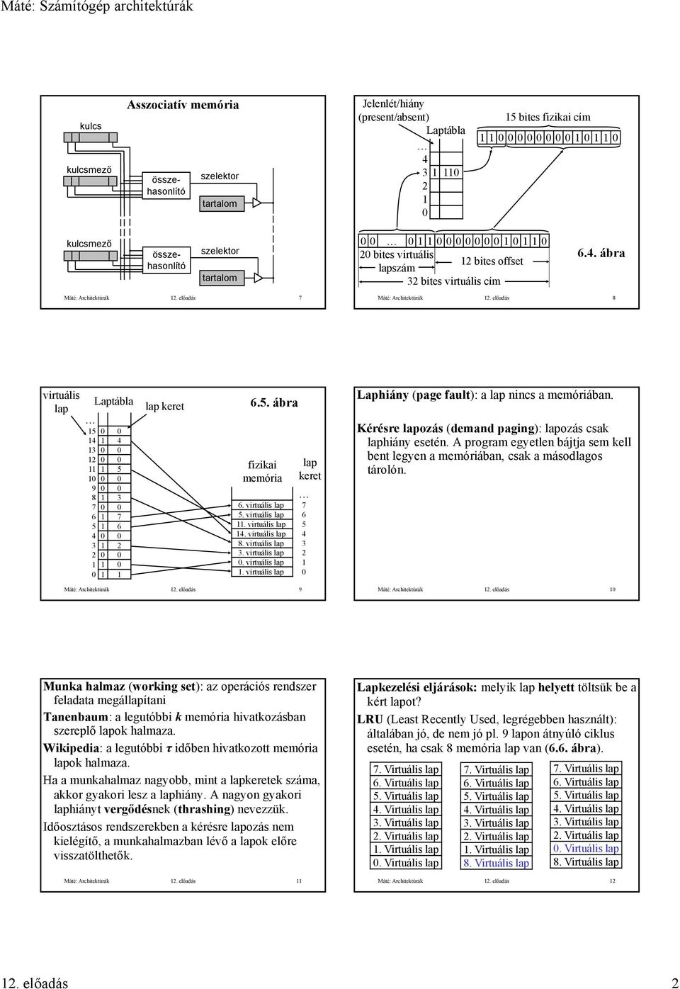 virtuális lap 7 5. virtuális lap 6. virtuális lap 5 4. virtuális lap 4 8. virtuális lap 3 3. virtuális lap. virtuális lap. virtuális lap lap keret Laphiány (page fault): a lap nincs a memóriában.