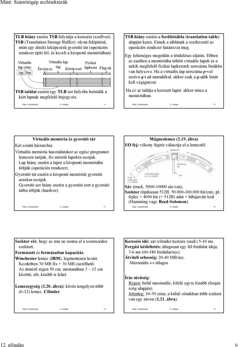 Virtuális lap címe tag line Virtuális lap tag Érvényes Környezet Fizikai lapkeret Flag-ek TSB találat esetén egy TLB sor helyébe beíródik a kért lapnak megfelelő bejegyzés. Máté: Architektúrák.