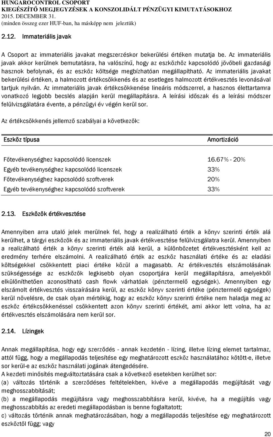 Az immateriális javakat bekerülési értéken, a halmozott értékcsökkenés és az esetleges halmozott értékvesztés levonásával tartjuk nyilván.