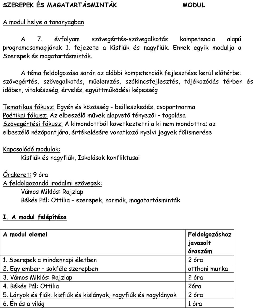 A téma feldolgozása során az alábbi fejlesztése kerül előtérbe: szövegértés, műelemzés, szókincsfejlesztés, tájékozódás térben és időben, vitakészség, érvelés, együttműködési képesség Tematikus