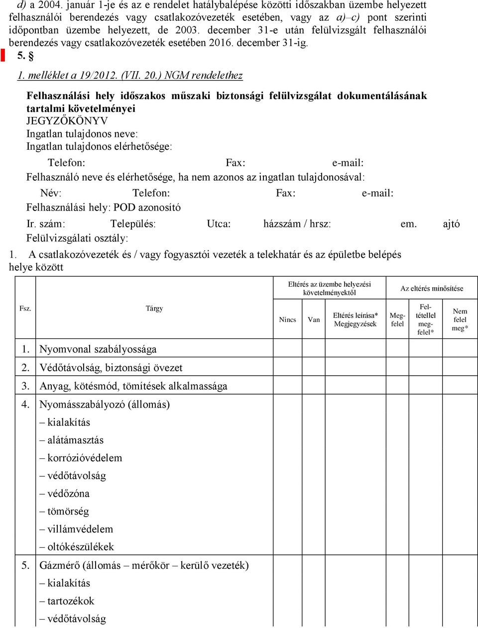 2003. december 31-e után felülvizsgált felhasználói berendezés vagy csatlakozóvezeték esetében 201