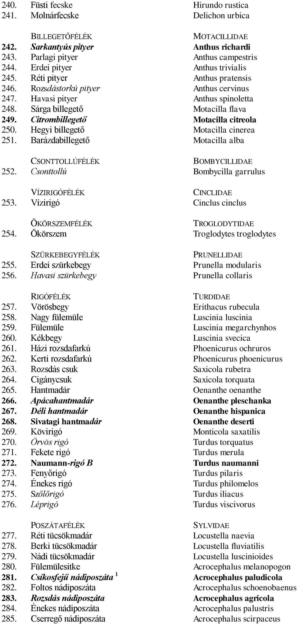 Citrombillegető Motacilla citreola 250. Hegyi billegető Motacilla cinerea 251. Barázdabillegető Motacilla alba CSONTTOLLÚFÉLÉK BOMBYCILLIDAE 252.