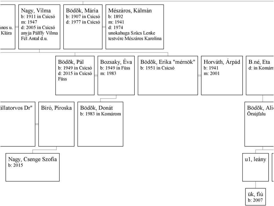 Bödõk, Mária b: 1907 in Csicsó d: 1977 in Csicsó Mészáros, Kálmán b: 1892 m: 1941 d: 1974 unokahuga Szûcs Lenke testvére Mészáros Karolina