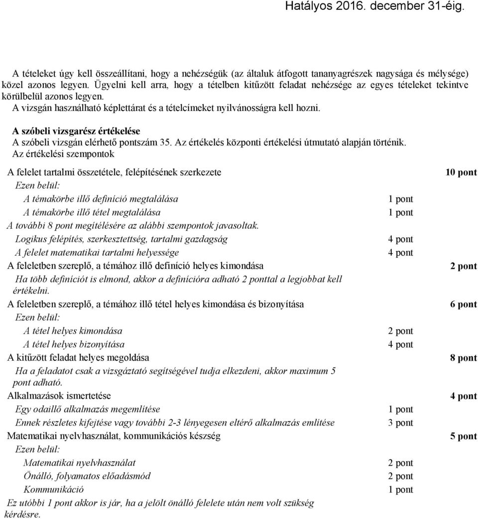 A szóbeli vizsgarész értékelése A szóbeli vizsgán elérhető pontszám 35. Az értékelés központi értékelési útmutató alapján történik.