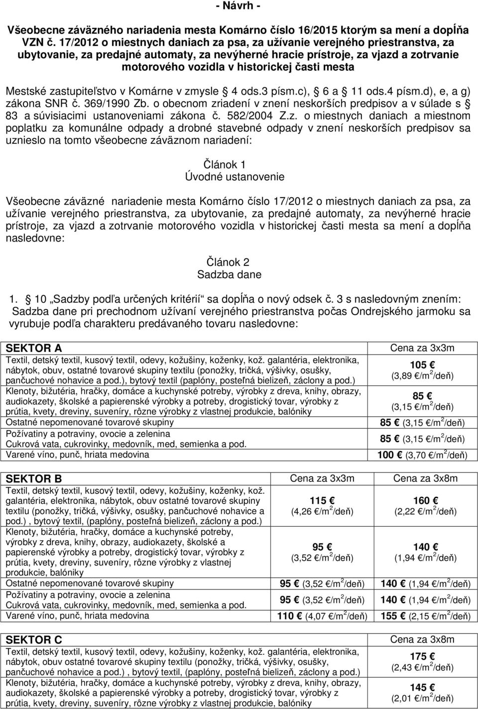 časti mesta Mestské zastupiteľstvo v Komárne v zmysle 4 ods.3 písm.c), 6 a 11 ods.4 písm.d), e, a g) zákona SNR č. 369/1990 Zb.