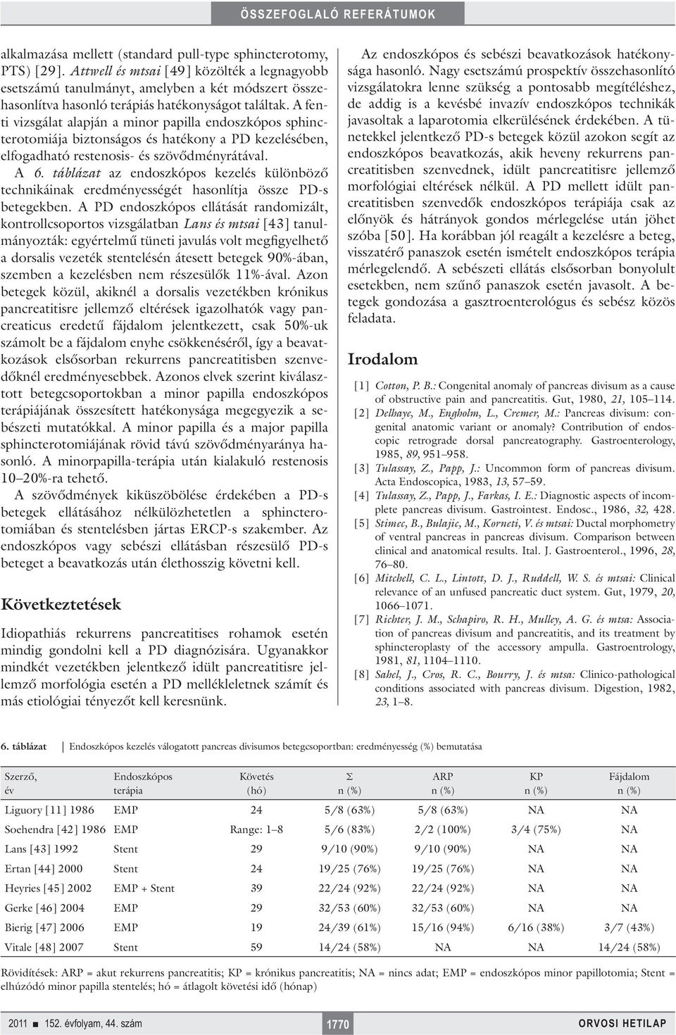 A fenti vizsgálat alapján a minor papilla endoszkópos sphin c- terotomiája biztonságos és hatékony a kezelésében, elfogadható restenosis- és szövődményrátával. A 6.