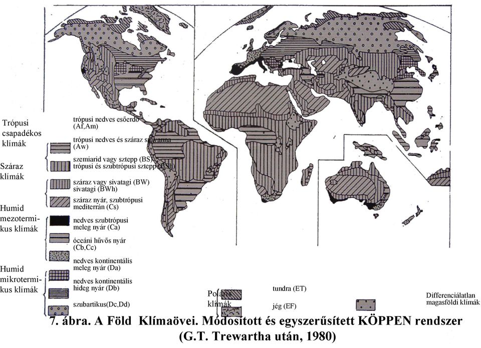 szubtrópusi meleg nyár (Ca) óceáni hűvős nyár (Cb,Cc) nedves kontinentális meleg nyár (Da) nedves kontinentális hideg nyár (Db) szubartikus(dc,dd) Poláris