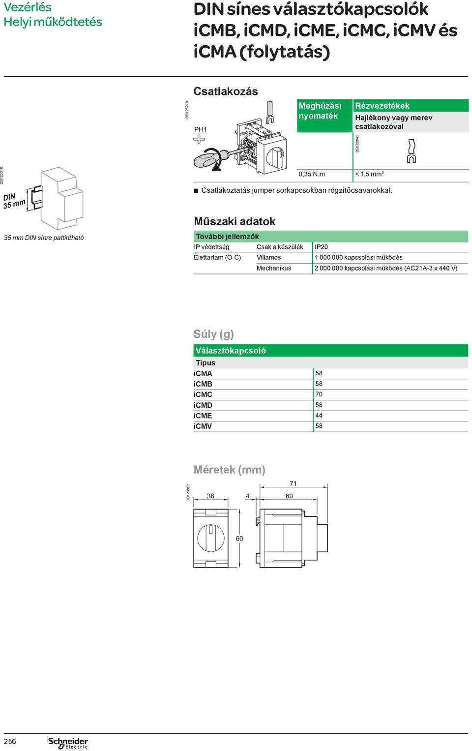 35 mm DIN sínre pattintható További jellemzők IP védettség Csak a készülék IP20 Élettartam (O-C) Villamos 1 000 000 kapcsolási működés