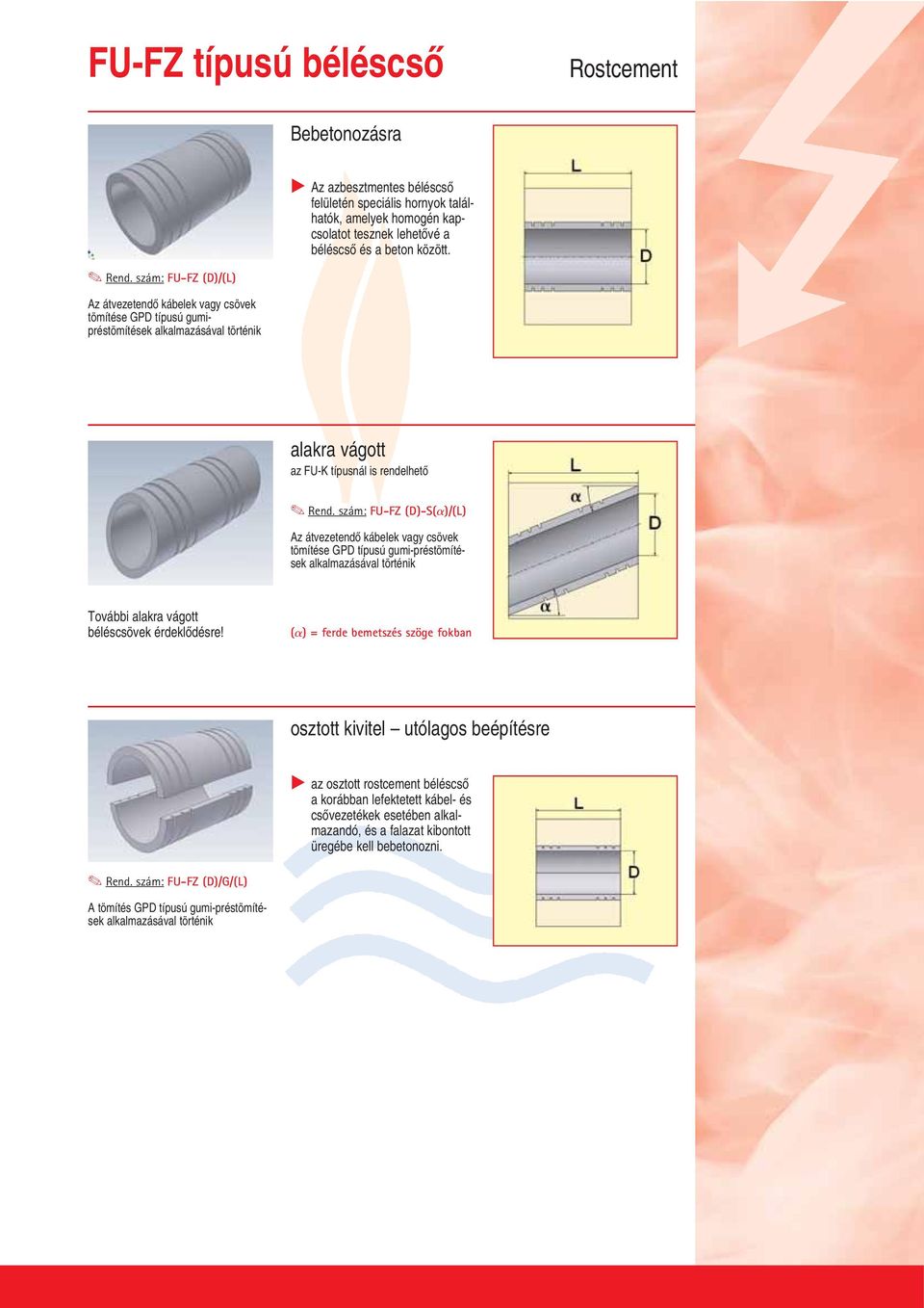 FU-FZ (D)/(L) alakra vágott az FU-K típusnál is rendelhetœ FU-FZ (D)-S( )/(L) További alakra vágott béléscsövek érdeklœdésre!