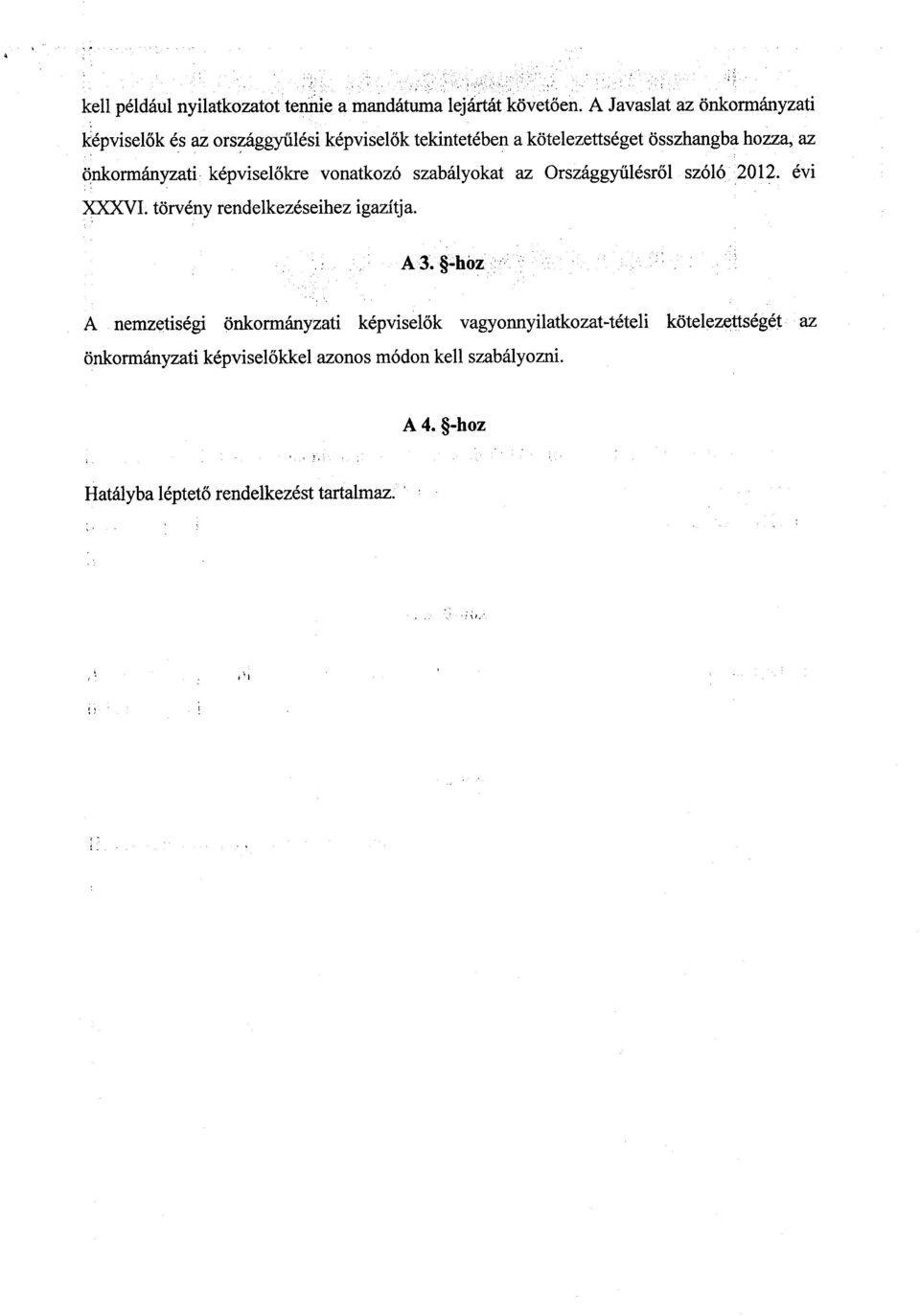 önkormányzati képviselőkre vonatkozó szabályokat az Országgyűlésről szóló 2012. évi XXXVI. törvény rendelkezéseihez igazítja. A 3.