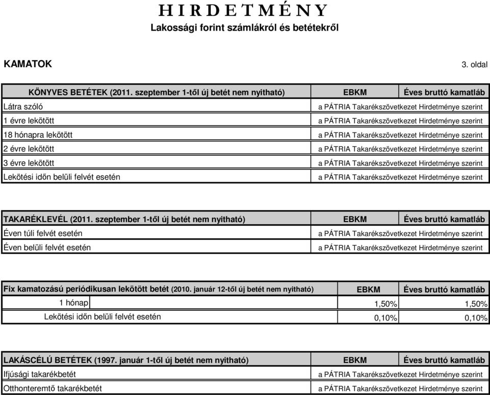 kamatláb TAKARÉKLEVÉL (2011.