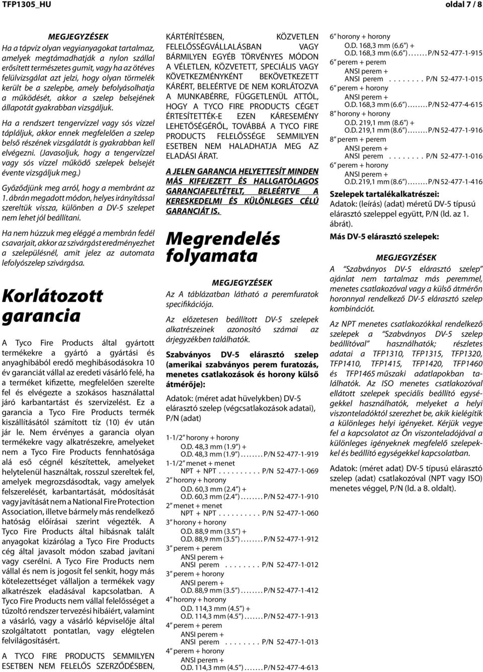 Ha a rendszert tengervízzel vagy sós vízzel tápláljuk, akkor ennek megfelelően a szelep belső részének vizsgálatát is gyakrabban kell elvégezni.