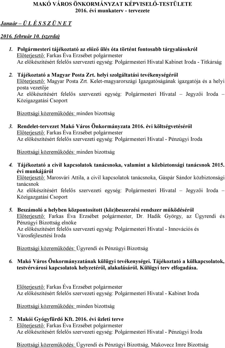 helyi szolgáltatási tevékenységéről Előterjesztő: Magyar Posta Zrt. Kelet-magyarországi Igazgatóságának igazgatója és a helyi posta vezetője 3. Rendelet-tervezet Makó Város Önkormányzata 2016.