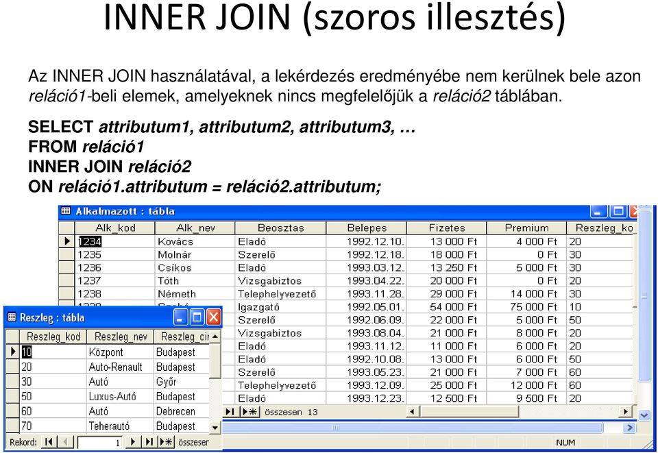 megfelelőjük a reláció2 táblában.