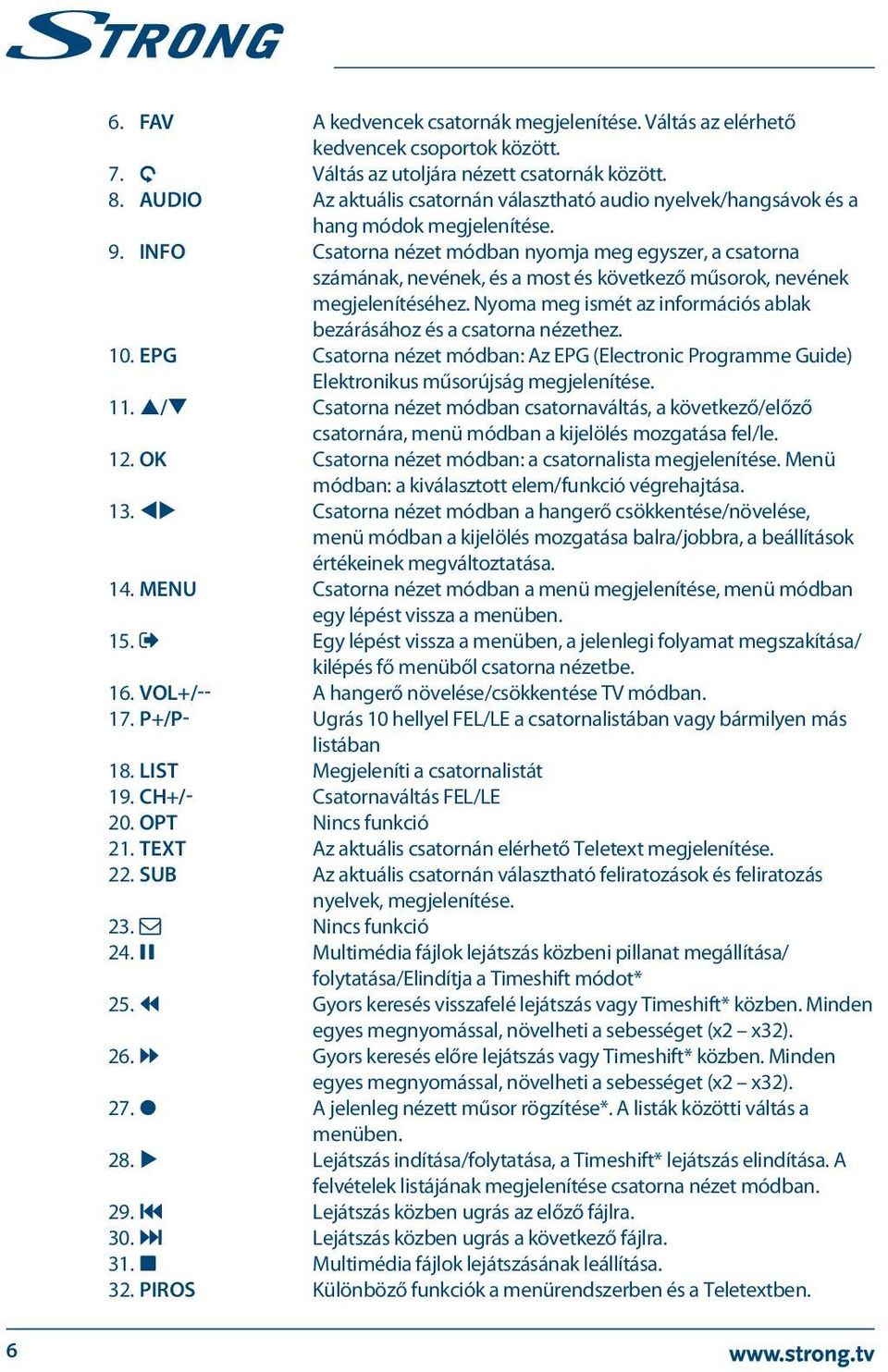 INFO Csatorna nézet módban nyomja meg egyszer, a csatorna számának, nevének, és a most és következő műsorok, nevének megjelenítéséhez.